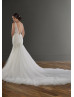 Beaded Ivory Lace Tulle Deep V Back Wedding Dress